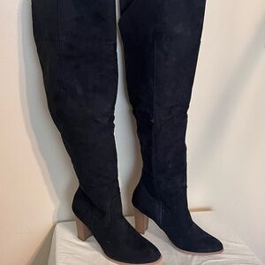 Above the knee black faux suede boots